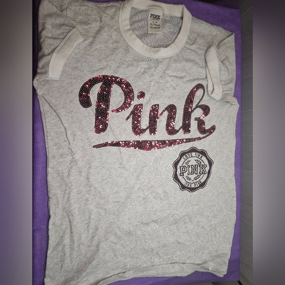 PINK Victoria's Secret Gray and Pink Glitter Kids Top - Picture 1 of 4
